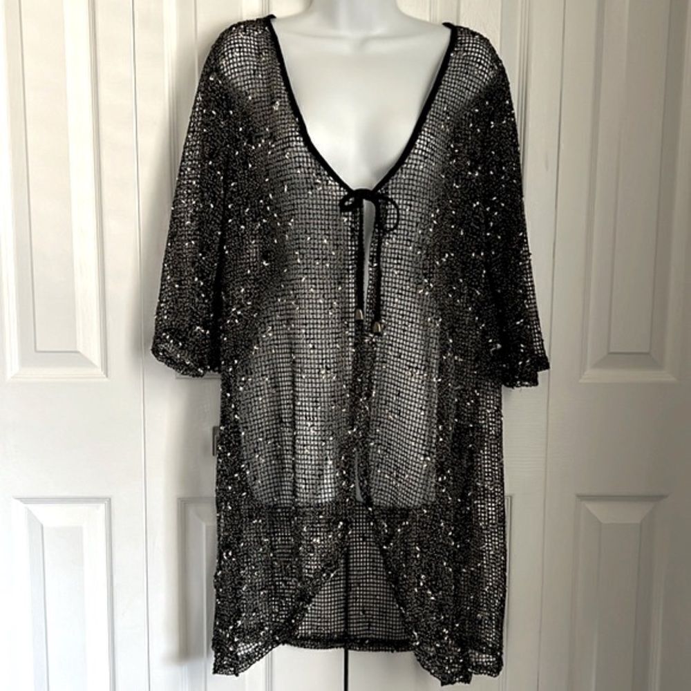 Papa From Vancouver Black/White Cotton Blend Beach Cover Up/Cardigan Top Sz S/M